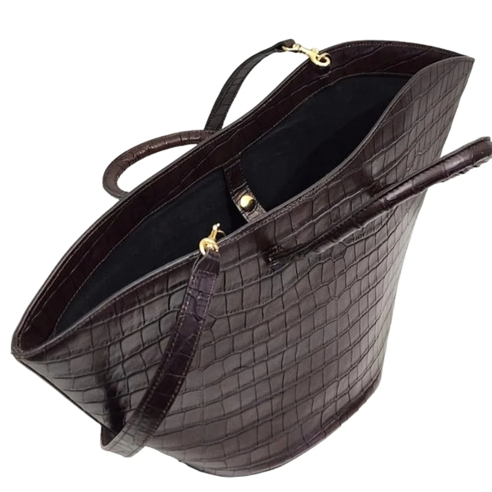 Croc-Embossed Brown Medium Size Tote Bag